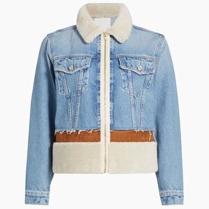 Mother Cut And Paste Sherpa-Trim Denim Jacket